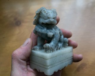 Vintage Stone Foo Dog,  4 " Hand Carved Chinese Stone Guardian Lion Dog Figurine