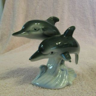 Vintage Porcelain Dolphin Porpoise Figurine Twins 1996