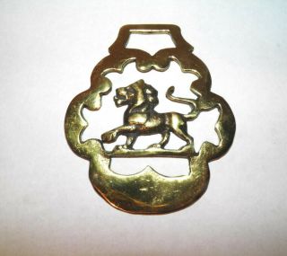Vtg Horse Harness Brass Medallion Walking Lion Saddle Bridle Ornament 3.  75x3.  25