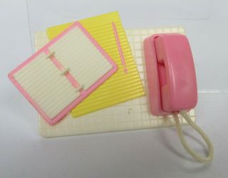 Fisher Price Loving Family Dollhouse Desk Pink Phone Tablets Paper Vintage 90 