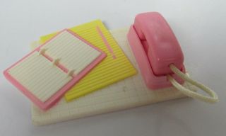 Fisher Price Loving Family Dollhouse Desk Pink Phone Tablets Paper Vintage 90 ' s 2