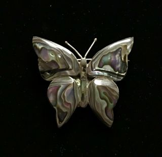 Vtg Taxco Mexico Sterling Silver 925 Abalone Butterfly Brooch Signed 1 3/4 " M010