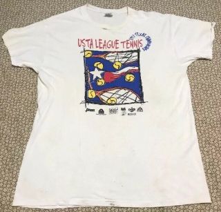 Vintage 1997 Usta League Tennis White Graphic T - Shirt,  Sz L