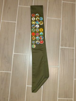 Vintage Boy Scout Merit Badge Sash With 23 Merit Badges.
