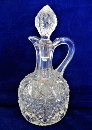 Vintage Small Cut Glass Decanter Cruet With Glass Stopper