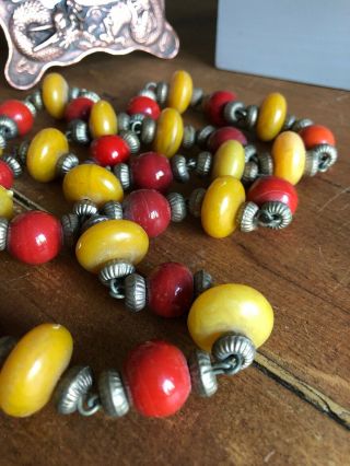 Lovely 36” Vintage Art Deco Style Red And Yellow Chunky Bead Beaded Necklace