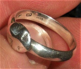Antique Colonial C.  1750 - 1770 Coin Silver Signet Ring Early Engraving Vafo