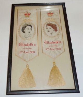 Vintage Woven Silk Bookmarks Queen Elizabeth Ii 1953 Framed 03