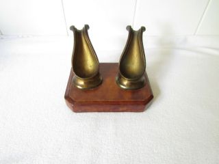 Unusual Vintage Mid Century Pewter? & Leather Double Pipe Rest Stand Rack Holder