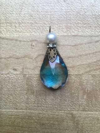 Vintage Iridescent Crystal Pendant With Costume Jewelry Diamonds Pearl
