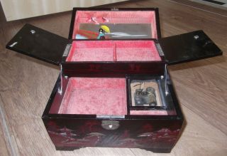 Vintage Japanese ? Musical Jewellery Box - Hand Painted & Abalone Shell Design