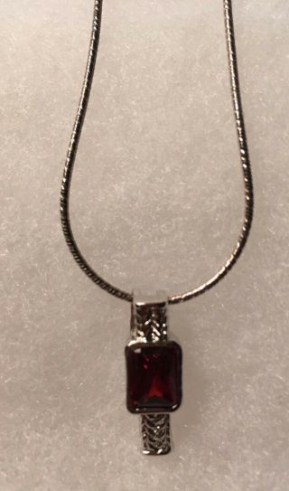 Vintage Garnet Pendant In Sterling Silver.  925 With 20 " Chain