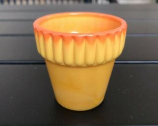Vintage Akro Agate Bittersweet Orange Swirl Slag Glass Flower Pot Planter 2.  25”