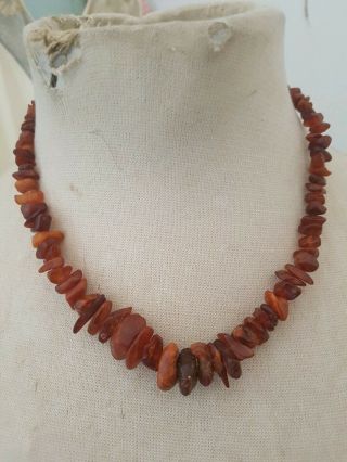 Vintage Raw Baltic Amber Chip Bead Necklace C 1930 