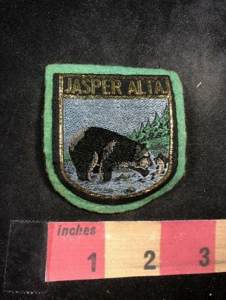 Vintage Black Bear Fish Jasper Alberta Canada Woven Front Felt Back Patch 92d6