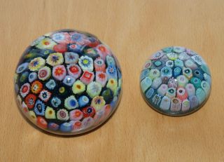 Two Quality Vintage Scottish Glass Close Pack Paperweights,  63mm & 43mm Dia