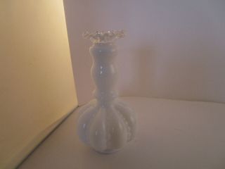 Vintage Milk Glass Beaded Melon Ruffled Bud Vase