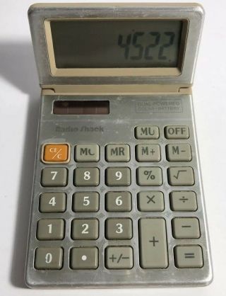 Radio Shack Vintage Calculator Dual Powered Solar Battery EC - 447 Flip Up Screen 2