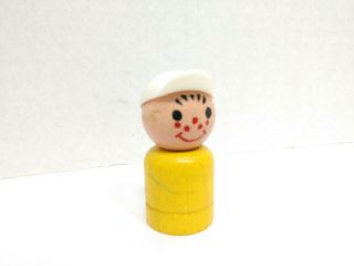 Vintage Fisher Price Little People Straight Body Wood Boy Yellow White