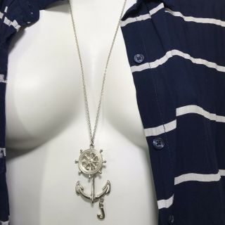 Vintage Silver Costume Sailor Necklace With Anchor Charms.