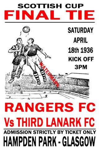 1936 Scottish Cup Final - Rangers (winners) V Third Lanark - Vintage Style Poster