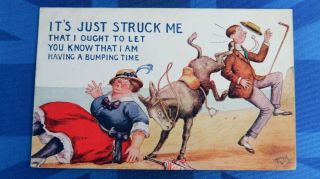 Vintage Comic Postcard 1910s Seaside Beach Donkey Bbw Large Lady Just Struck Me