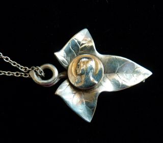 Vintage Holy Mother,  Virgin Mary Ivy Leaf Brooch / Pendant & Silver Chain.