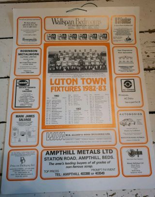 Vintage Luton Town Fc 1982 - 1983 Fixtures List Wall Poster