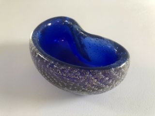 Vintage Murano Blue & Gold Bubble Glass Bowl Rare