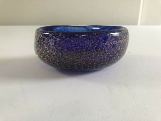 Vintage Murano Blue & Gold Bubble Glass Bowl Rare 2