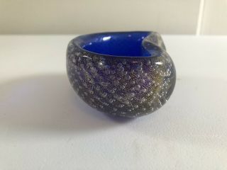 Vintage Murano Blue & Gold Bubble Glass Bowl Rare 3