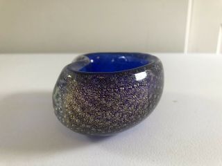 Vintage Murano Blue & Gold Bubble Glass Bowl Rare 4