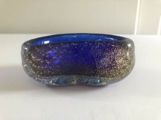 Vintage Murano Blue & Gold Bubble Glass Bowl Rare 5