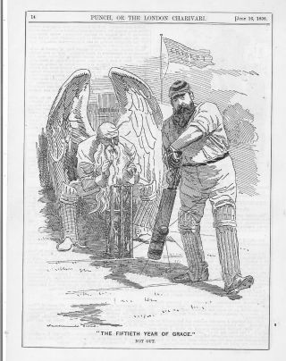 Pair Vintage 1898 W G Grace Cricket Cartoons
