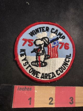 Vtg 1976 Keystone Area Council Winter Camp Snoopy Bicentennial Scouts Patch 93nq