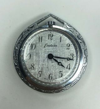 E Vtg Swiss Endura Art Deco Style Silver Tone Etched Watch Pendant Not