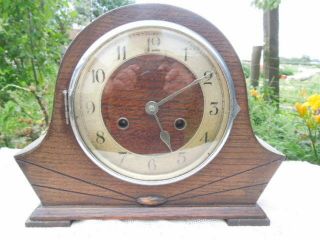 Vintage Art Deco Style Wooden Mantle Clock Spares Or Repairs