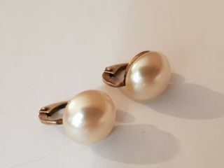 Vintage 925 Sterling Silver Gold Plated Clip On Faux Pearl Earrings