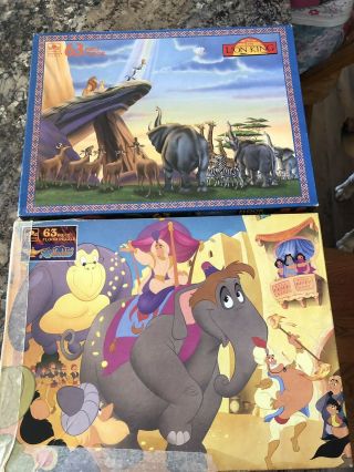 Two Vintage Disney 63 Piece Floor Puzzles Aladdin Lion King Complete Htf