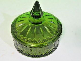 Vintage Indiana Depression Glass Green Glass Candy Dish With Lid Diamond Pattern