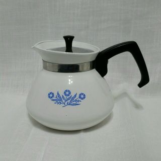 Corning Ware Vintage Blue Cornflower Stove Top Coffee Teapot 6 Cup Metal Lid