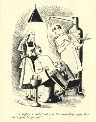 Vintage 1940 Punch Cartoon - Sadistic Dentist Humor By " Anton " - Dentistry
