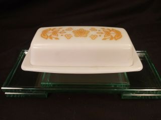 Corelle Pyrex Corning Ware Vintage Gold Butterfly Milk Glass Butter Dish 1/4 Lb