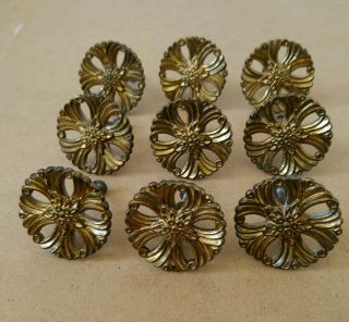 Vintage Brass/gold Tone Flower Knobs Handles.  Set Of 9