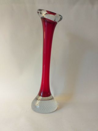 Vintage Aseda Glasbruk Red Swedish Art Glass Bud Vase 26cms High