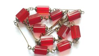 Czech Red Faceted Glass Bead Necklace Vintage Deco Style