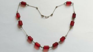 Czech Red Faceted Glass Bead Necklace Vintage Deco Style 3