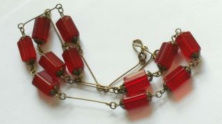 Czech Red Faceted Glass Bead Necklace Vintage Deco Style 4