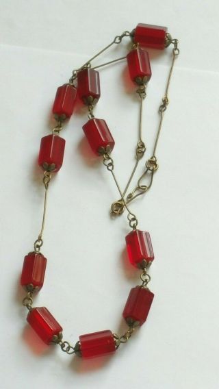 Czech Red Faceted Glass Bead Necklace Vintage Deco Style 5