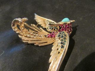 Lovely Vintage Quality Bird Of Paradise Rhinestone Costume Brooch,  Signed Sphinx